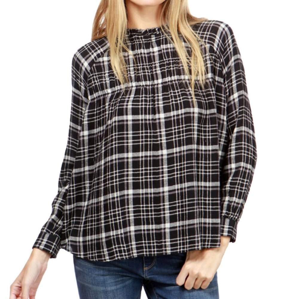 Lucky Brand‎ Black White Plaid Knit Blouse